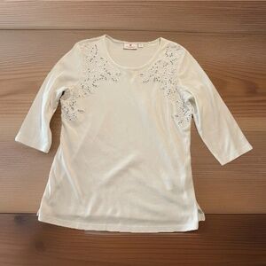 Quacker Factory Women’s Longsleeve Beaded Lace Blouse S Grandmacore